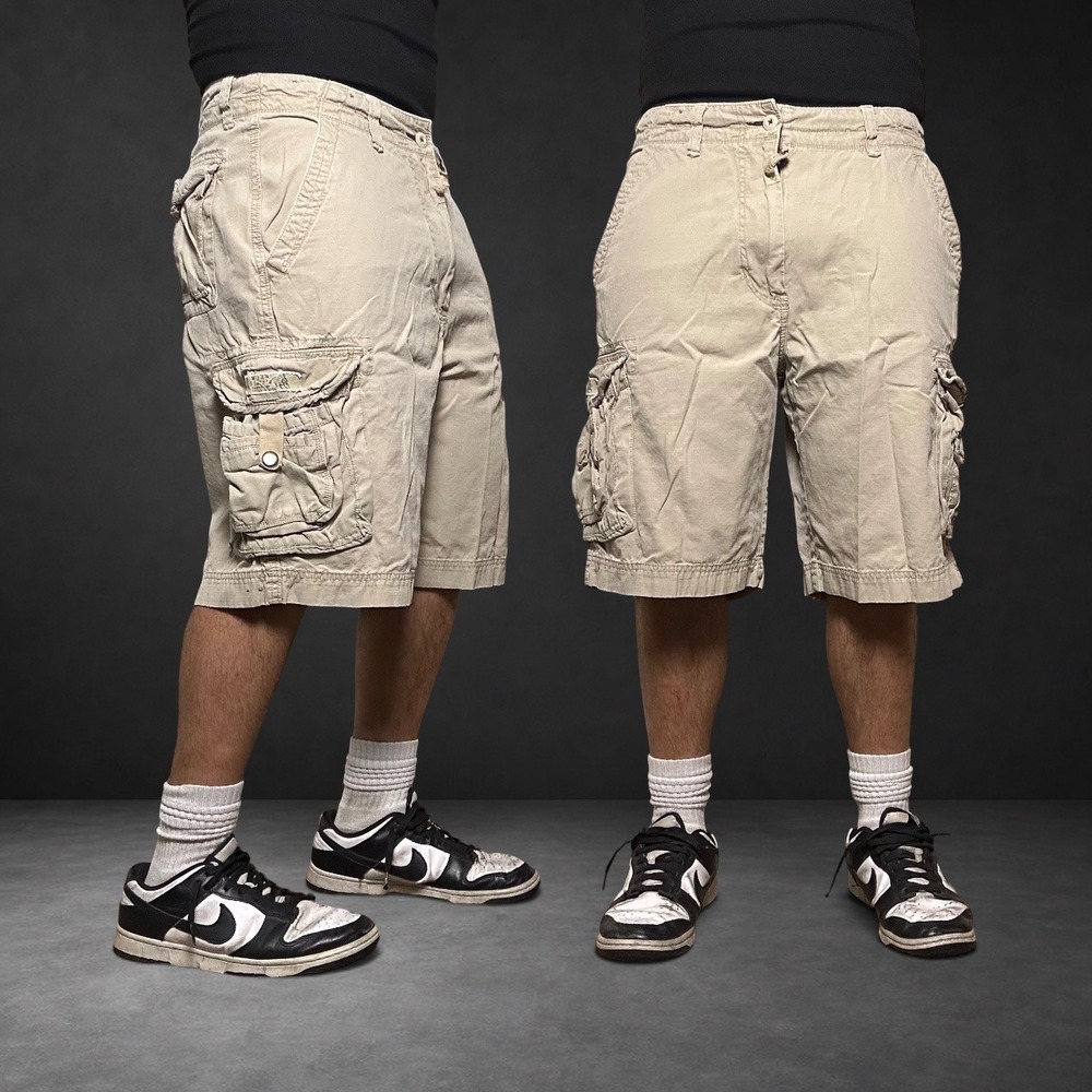 Unionbay Cargo Shorts Tan Khaki Ripstop Baggy Skater Y2K Vintage Size 34